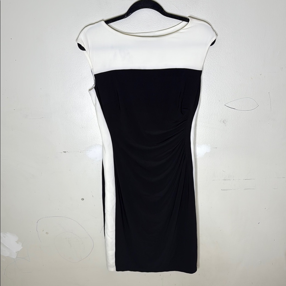Ralph Lauren Color Block Lined Polyester Blend Elegant Black and White Dress 6